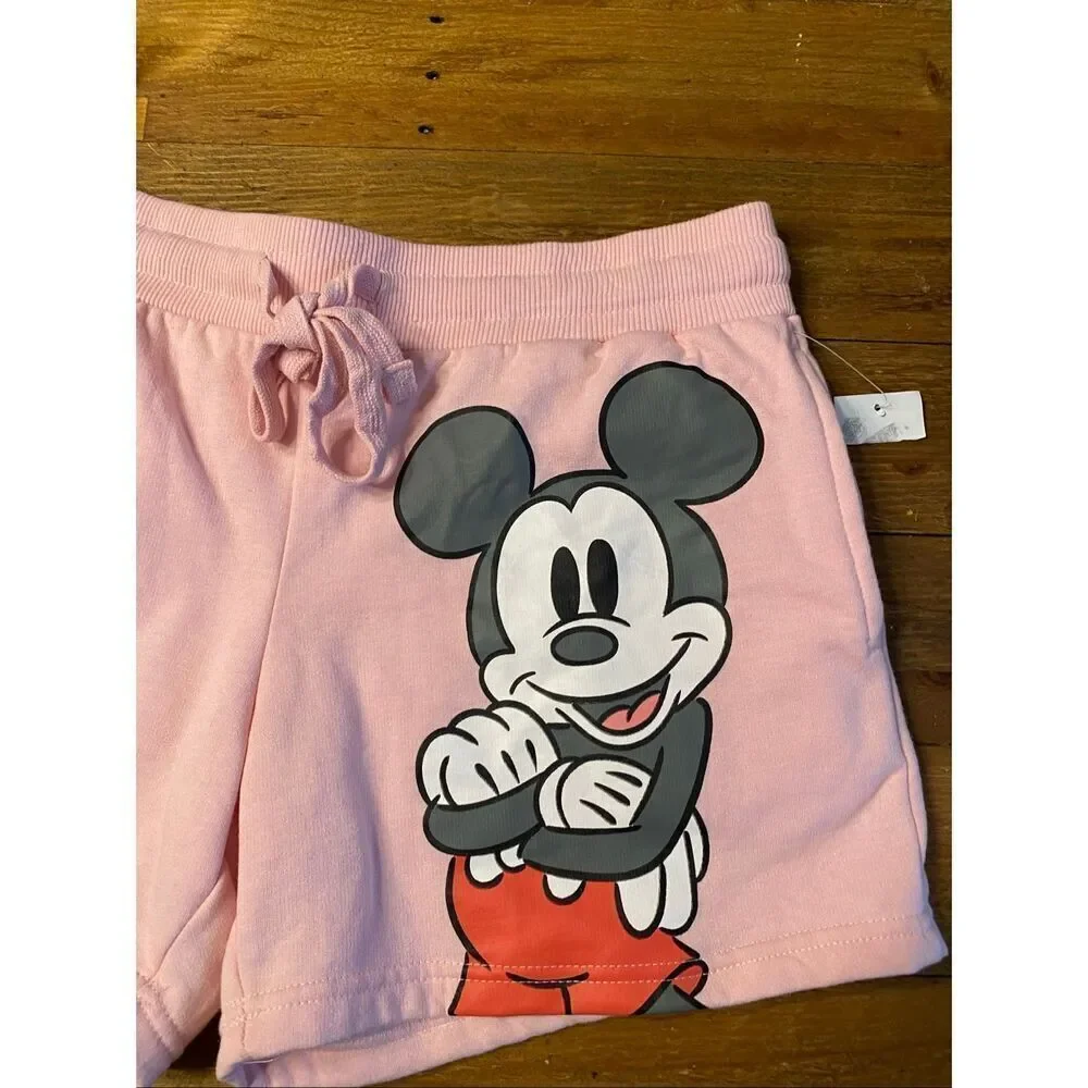 Disney Mickey Mouse Medium 7/9 NWT pink lounge sleep shorts pants graphic junior